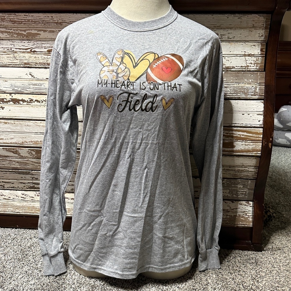 NEW Gildan Ultra Cotton Long Sleeve Gray Football Tee